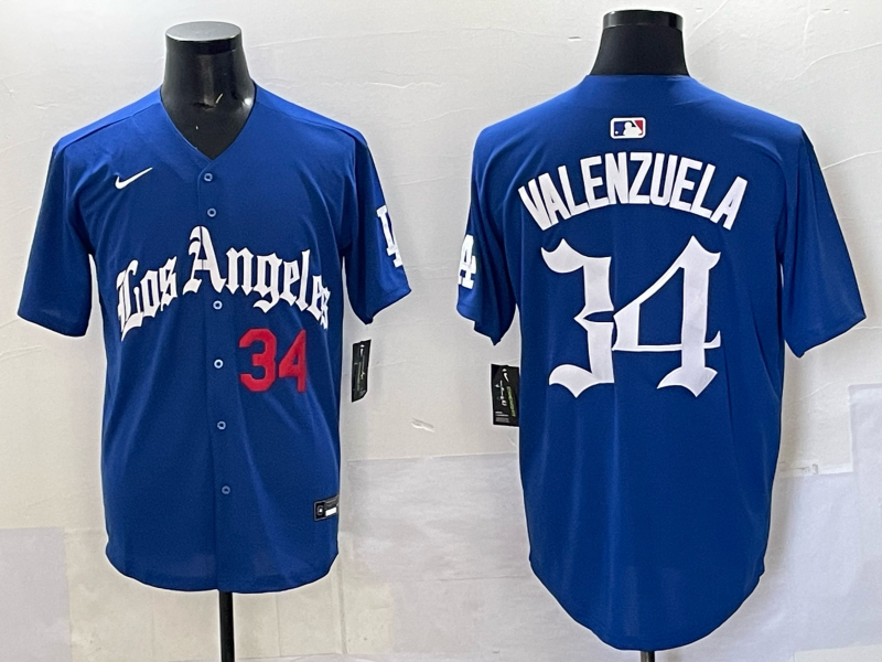 Men Los Angeles Dodgers 34 Valenzuela Blue 2025 Nike MLB Jersey style 003